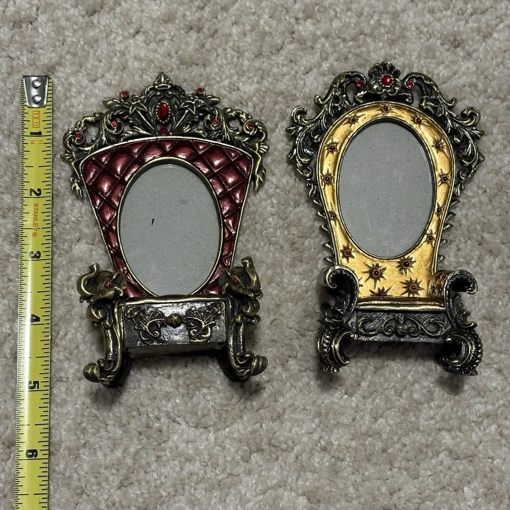 Vtg Miniature Ornate Oval Throne Chair Picture Frames Set of 2 Victorian Style